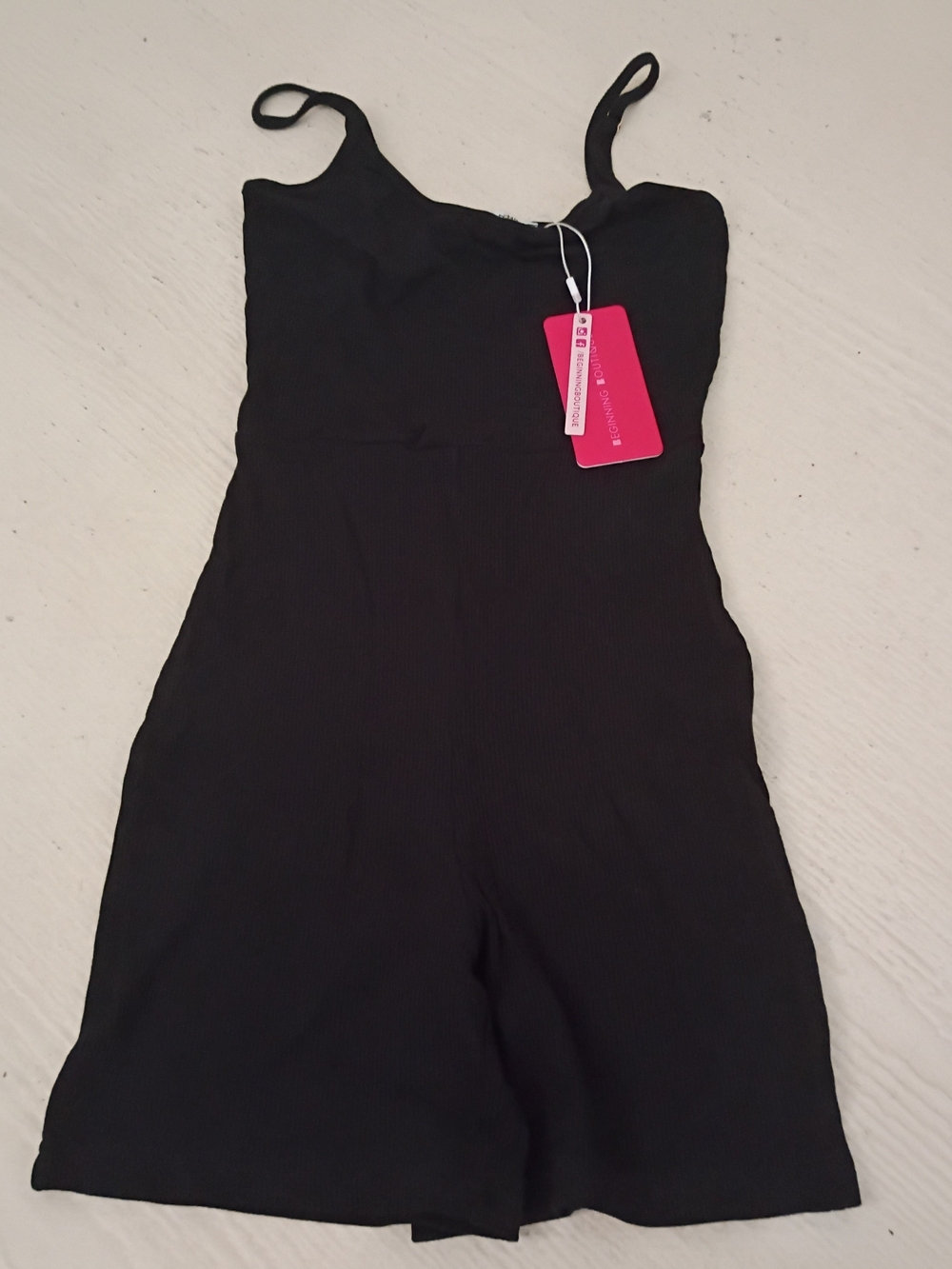 Beginning Boutique Black Ribbed Romper